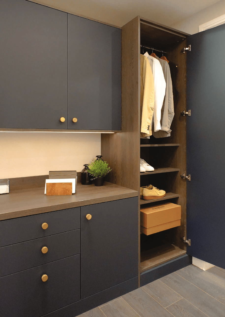 A closet with drawers and shelves